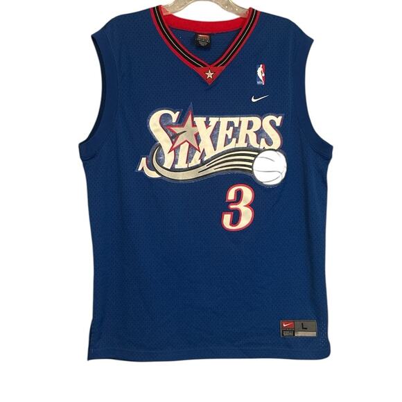 Vintage Nike Allen Iverson Philadelphia 76ers #3 Swingman Jersey Size Large Blue - Picture 1 of 9